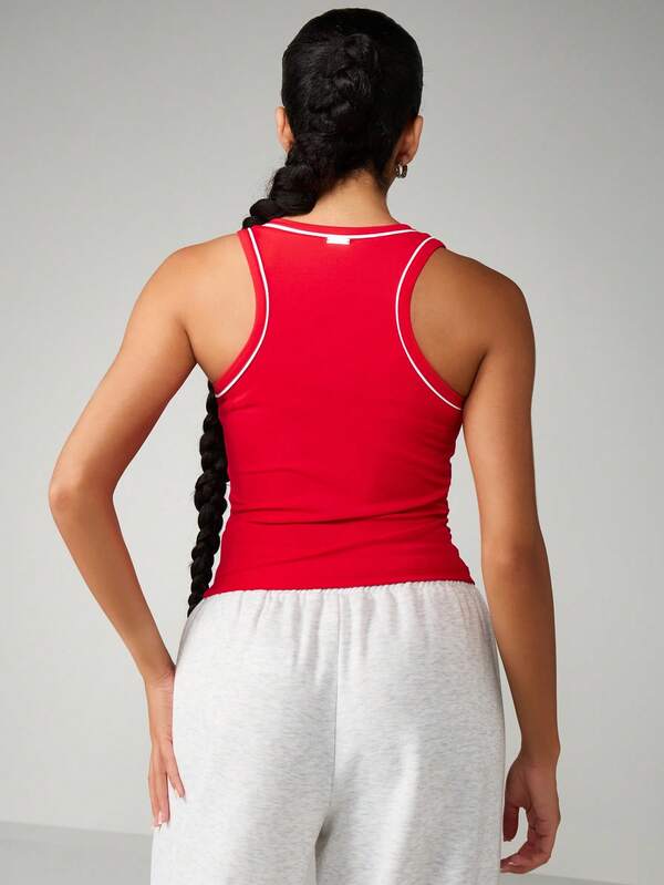 Missguided X Playboy V Neck Racerback Tank With White Piping