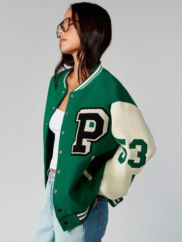 Missguided X Playboy Varsity Bomber Jacket With Contrasting Sleeves And Ribbed Trim