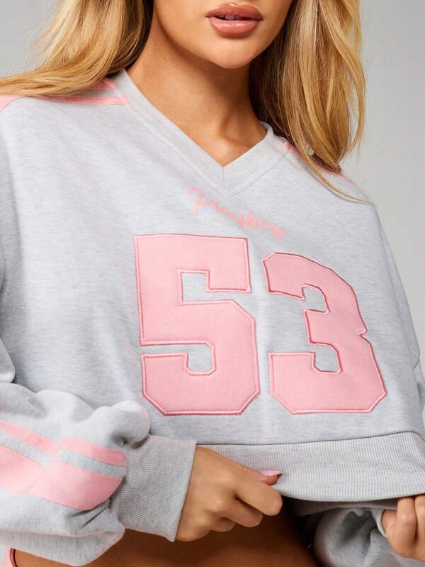 Missguided X Playboy Varsity Number Crop Sweatshirt With Contrast Sleeves