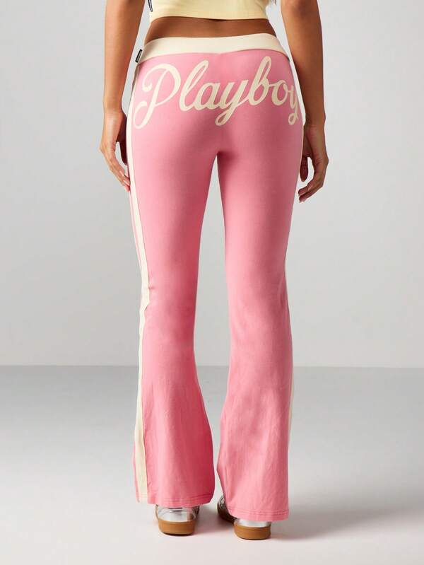 Missguided x Playboy Velour Flare Pants With Contrast Trim