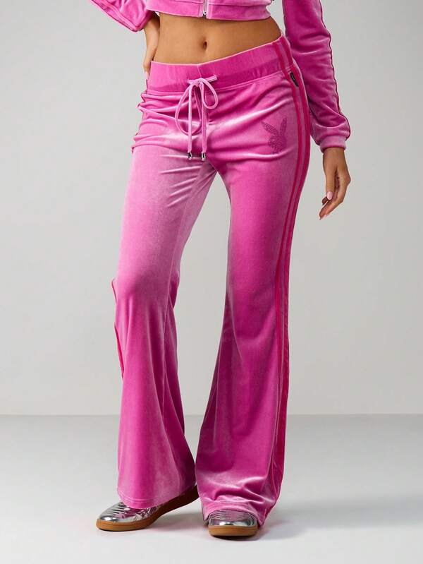 Missguided X Playboy Velour Fold Over Waistband Flare Pants