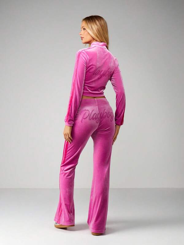 Missguided X Playboy Velour Fold Over Waistband Flare Pants