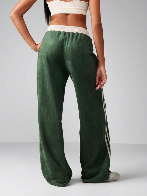 Missguided X Playboy Velour Wide Leg Pants With Side Stripes