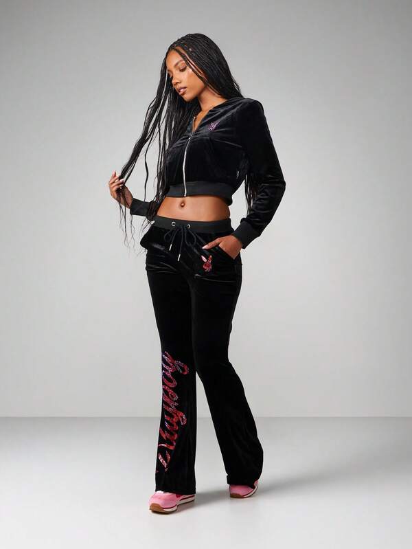 Missguided X Playboy Velvet Full-Zip Hoodie With Rhinestone Details