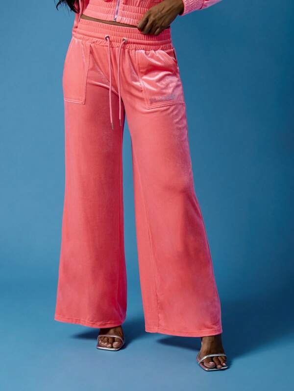 Missguided x Playboy Velvet Wide Leg Drawstring Rhinestone Logo Sweatpants