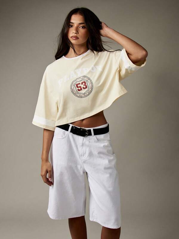 Missguided X Playboy Vintage Style Varsity Crop T-Shirt