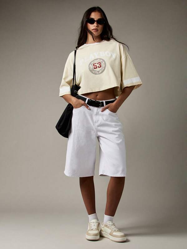 Missguided X Playboy Vintage Style Varsity Crop T-Shirt