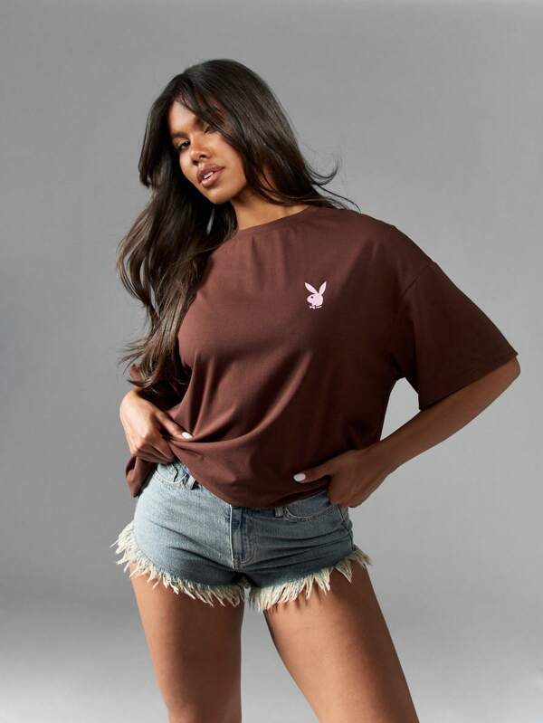 Missguided X Playboy Western Graphic Cotton Oversized Short Sleeve T-Shirt