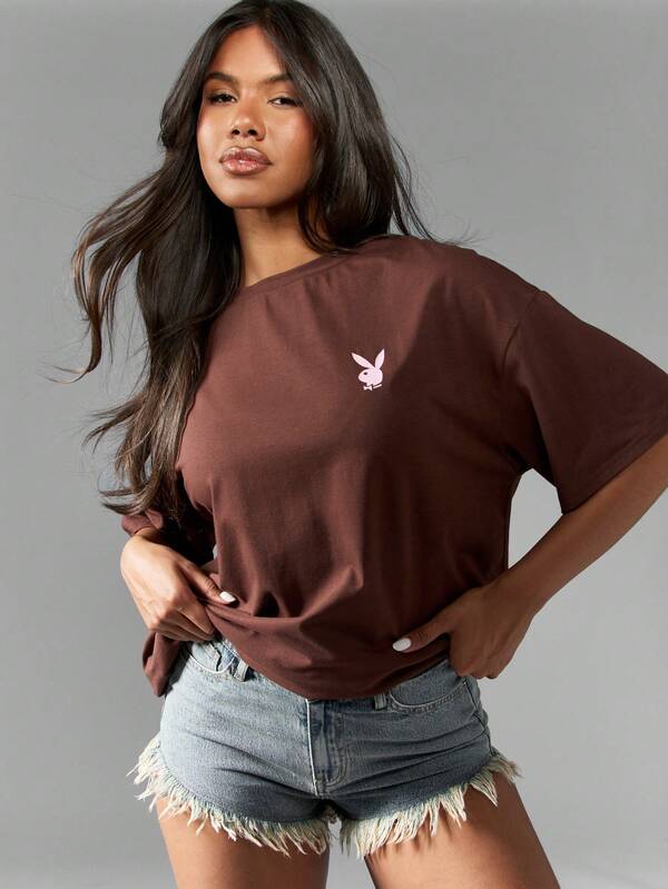 Missguided X Playboy Western Graphic Cotton Oversized Short Sleeve T-Shirt