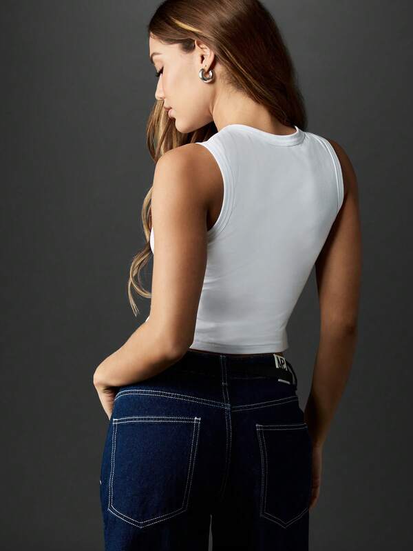Missguided X Playboy White Athletic Cropped Tank Top With Varsity Number Print