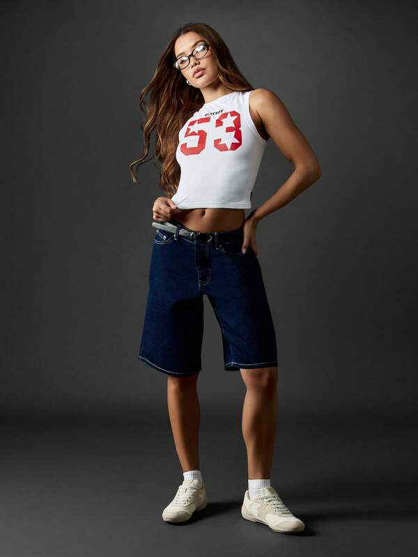 Missguided X Playboy White Athletic Cropped Tank Top With Varsity Number Print