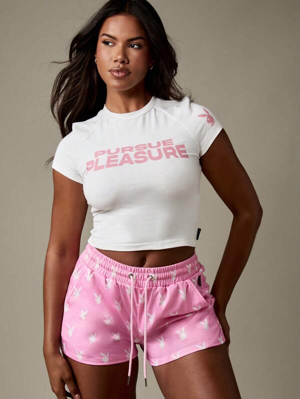 Missguided x Playboy White Cropped T-Shirt With Pink Text Print
