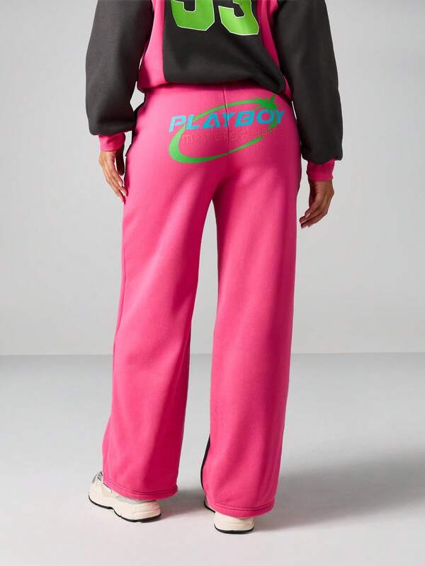 Missguided x Playboy Wide Leg Color Block Joggers With Drawstring Waist