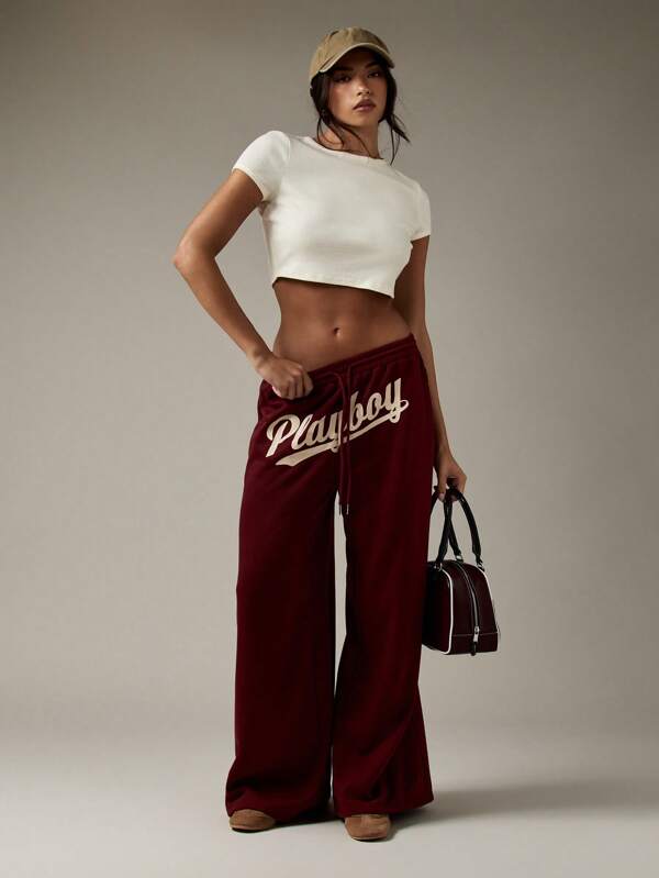 Missguided X Playboy Wide Leg Comfortable Sweatpants With Drawstring Waist