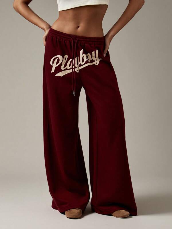 Missguided x Playboy Wide Leg Comfortable Sweatpants With Drawstring Waist