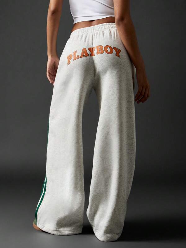 Missguided X Playboy Wide Leg Drawstring Fleece Sweatpants