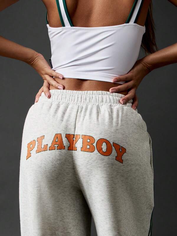 Missguided X Playboy Wide Leg Drawstring Fleece Sweatpants