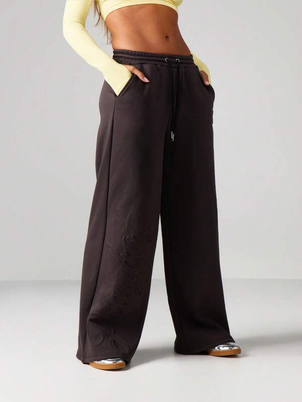 Missguided x Playboy Wide Leg Embossed Joggers With Drawstring
