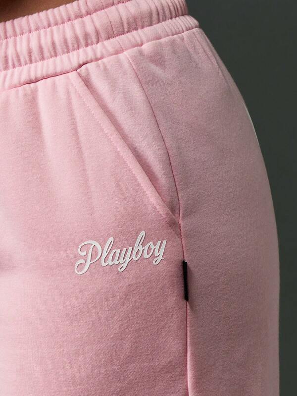 Missguided X Playboy Wide Leg Fleece Sweatpants With Elastic Waistband And Logo