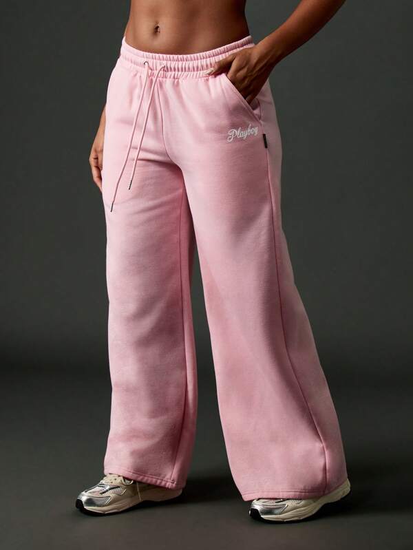 Missguided x Playboy Wide Leg Fleece Sweatpants With Elastic Waistband And Logo