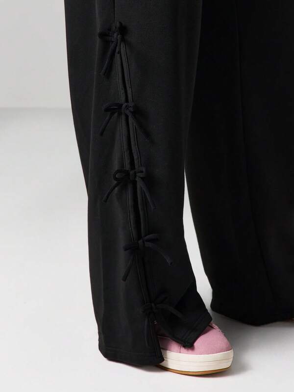 Missguided X Playboy Wide Leg Graphic Joggers With Lace Up Details