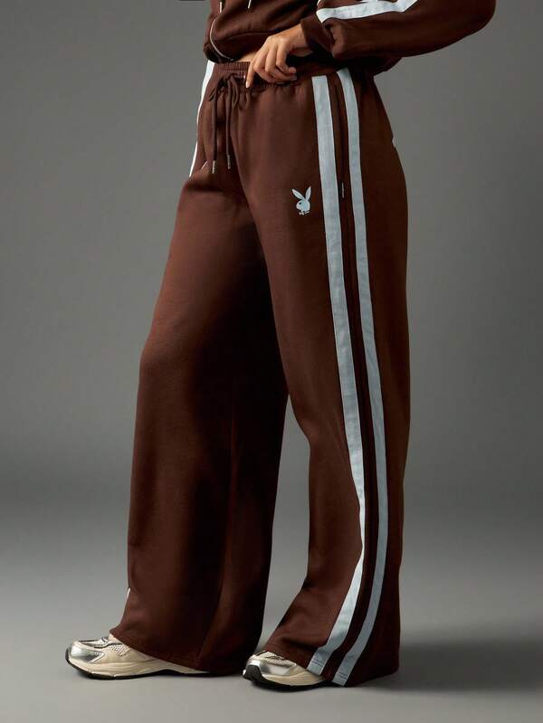 Missguided x Playboy Wide Leg Jogger Pants With Side Stripe Detail