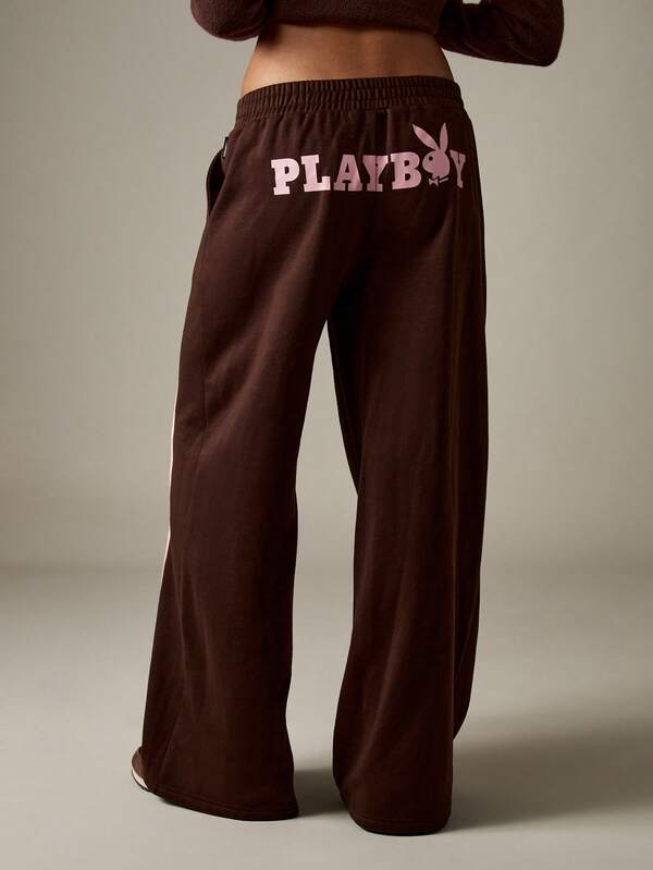 Missguided X Playboy Wide Leg Jogger Pants With Stripe Detail