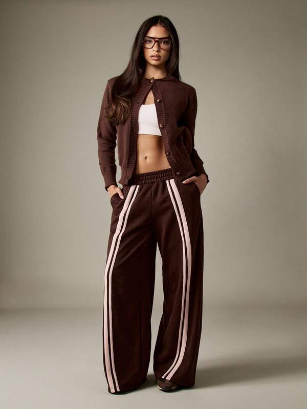 Missguided X Playboy Wide Leg Jogger Pants With Stripe Detail