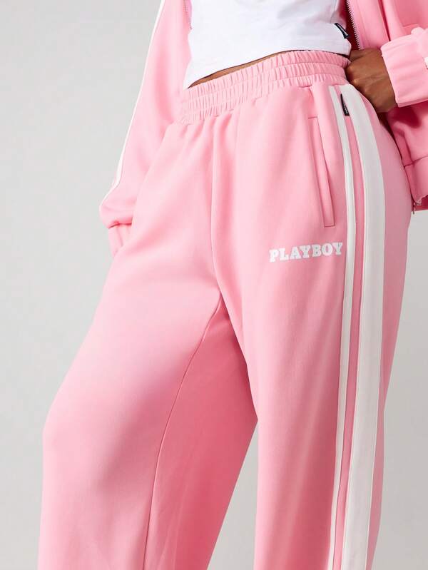 Missguided X Playboy Wide Leg Jogger Sweatpants With Side Stripes