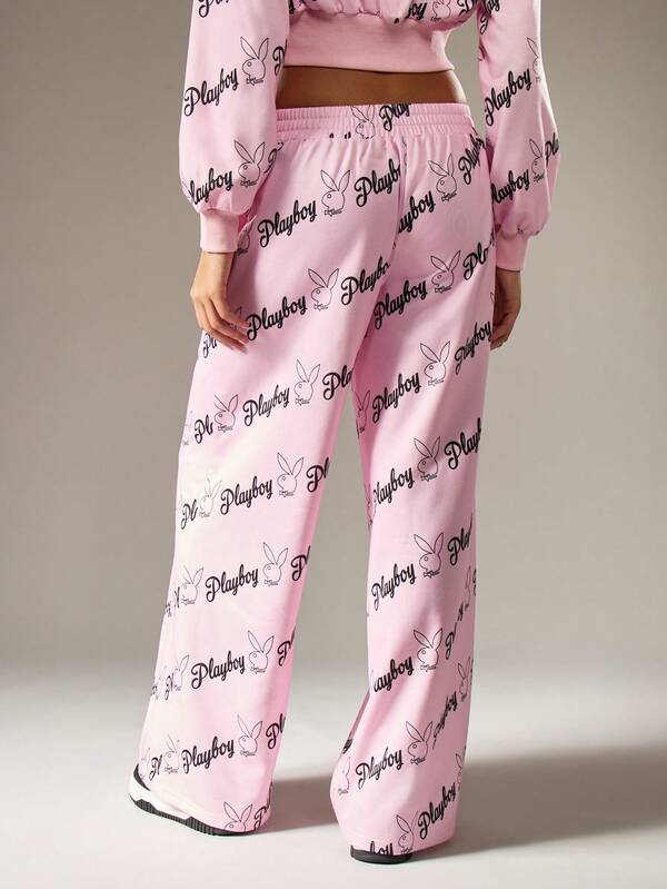 Missguided X Playboy Wide Leg Joggers With Allover Bunny Logo Print