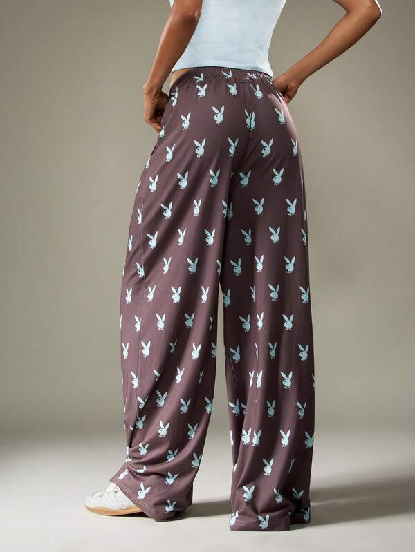 Missguided X Playboy Wide Leg Joggers With Bunny Print