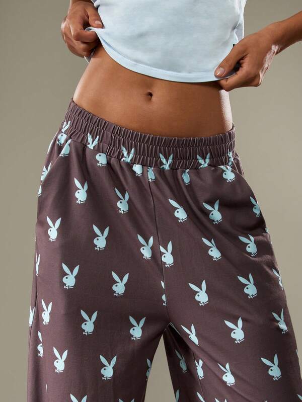 Missguided X Playboy Wide Leg Joggers With Bunny Print