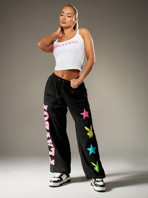 Missguided X Playboy Wide Leg Joggers With Colorful Graphics