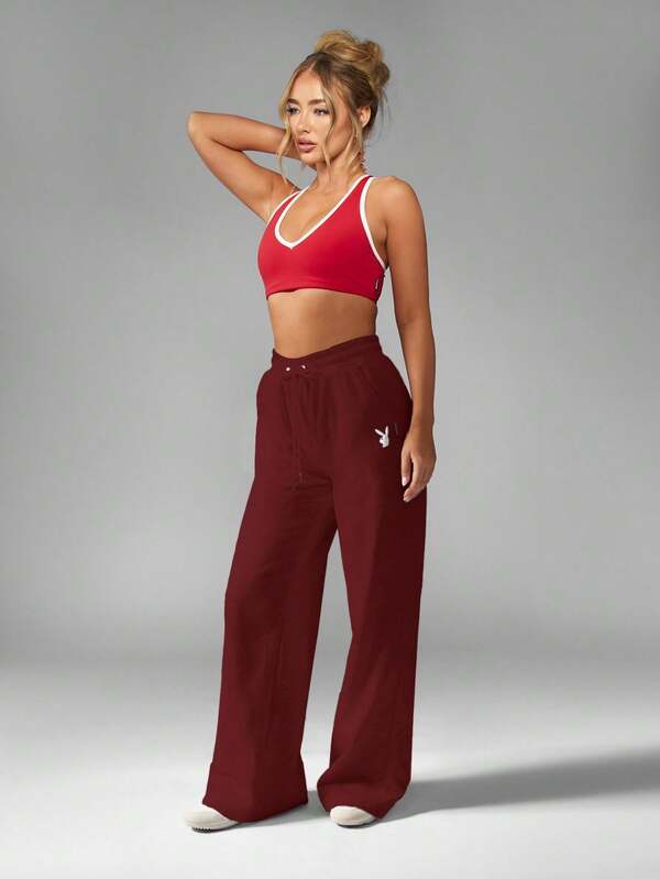 Missguided X Playboy Wide Leg Joggers With Drawstring And Logo Print