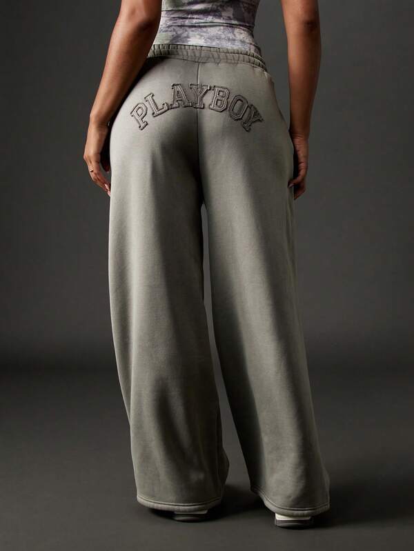 Missguided X Playboy Wide Leg Joggers With Drawstring Waistband