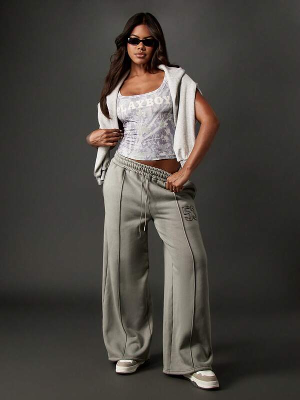 Missguided X Playboy Wide Leg Joggers With Drawstring Waistband