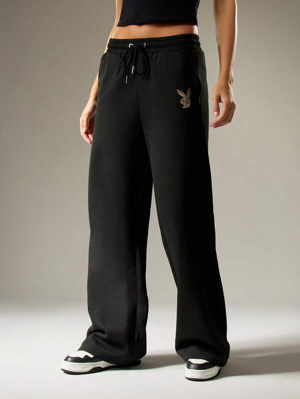 Missguided X Playboy Wide Leg Joggers With Glitter Script Logo