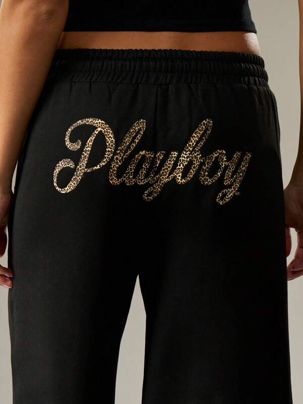Missguided X Playboy Wide Leg Joggers With Glitter Script Logo