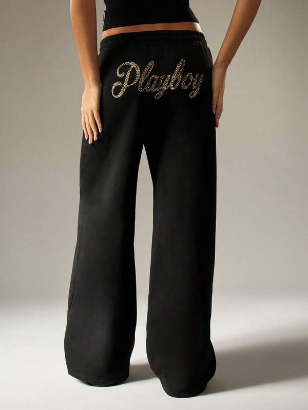 Missguided x Playboy Wide Leg Joggers With Glitter Script Logo
