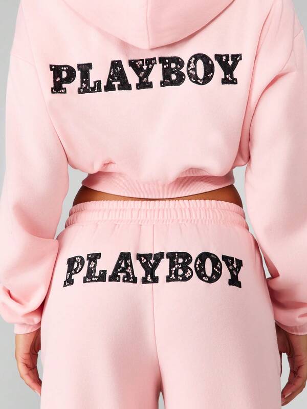 Missguided X Playboy Wide Leg Joggers With Graphic Print