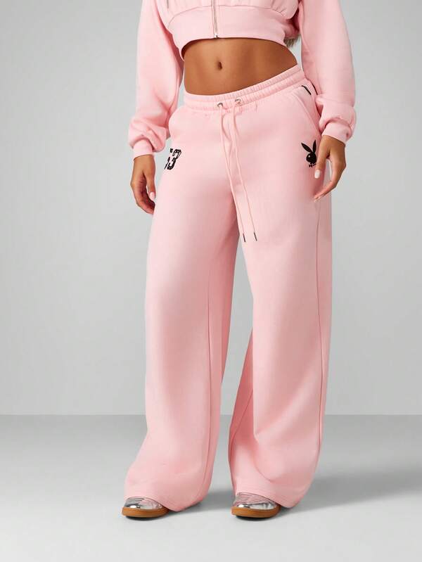 Missguided X Playboy Wide Leg Joggers With Graphic Print