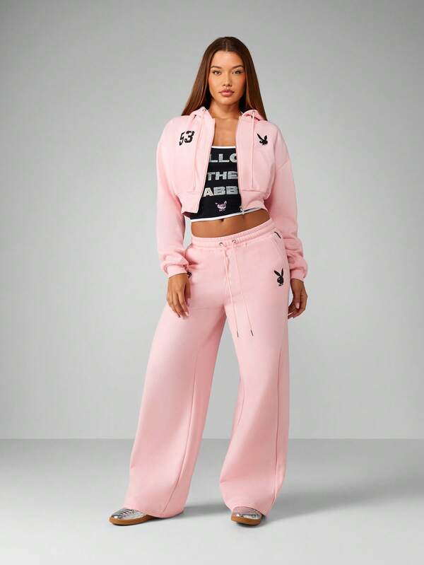 Missguided X Playboy Wide Leg Joggers With Graphic Print