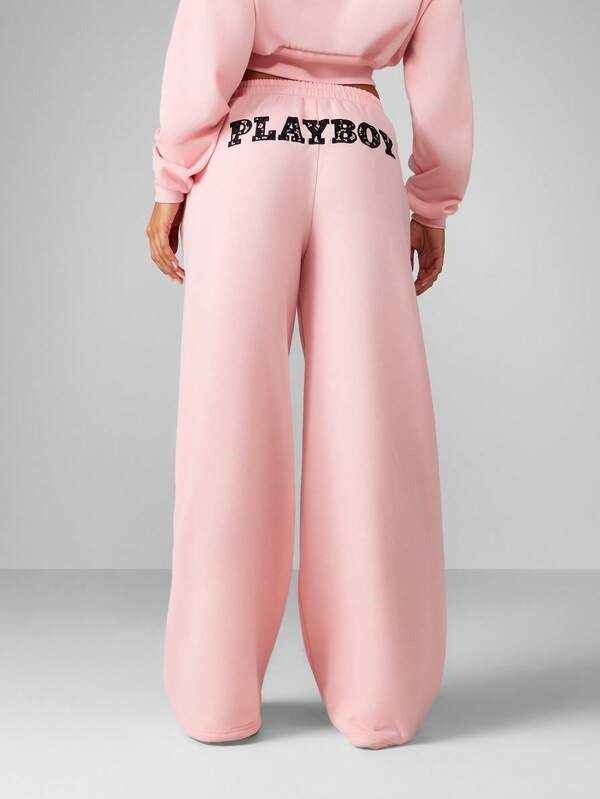 Missguided x Playboy Wide Leg Joggers With Graphic Print