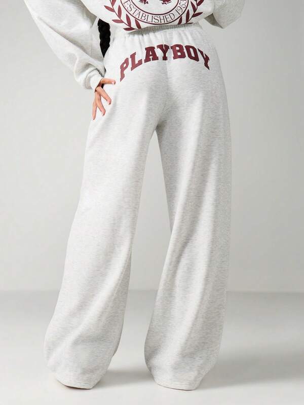 Missguided X Playboy Wide Leg Joggers With Logo Print