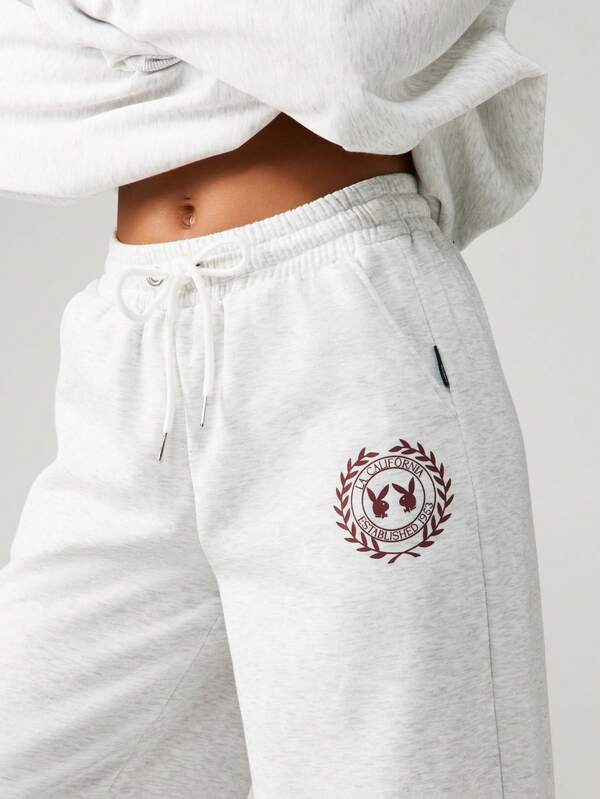 Missguided X Playboy Wide Leg Joggers With Logo Print