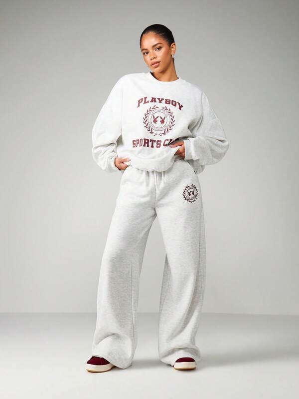 Missguided x Playboy Wide Leg Joggers With Logo Print