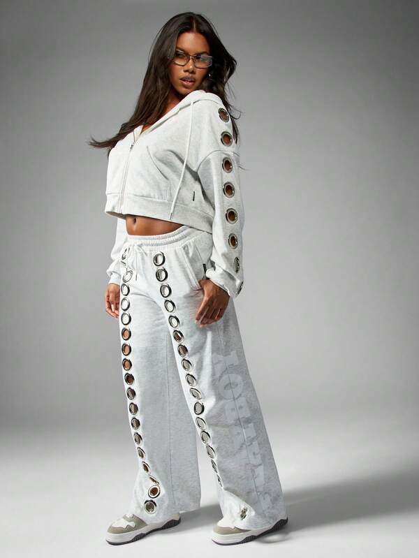 Missguided X Playboy Wide Leg Joggers With Metal Eyelet Details
