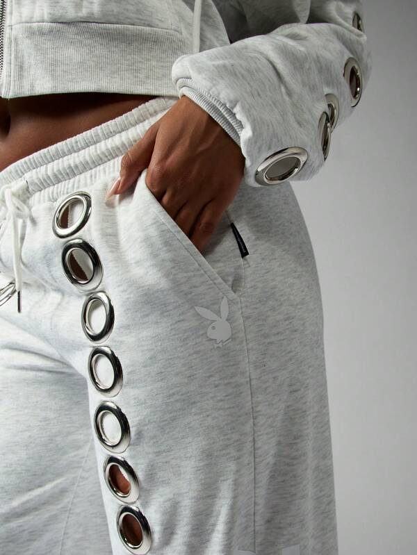 Missguided X Playboy Wide Leg Joggers With Metal Eyelet Details