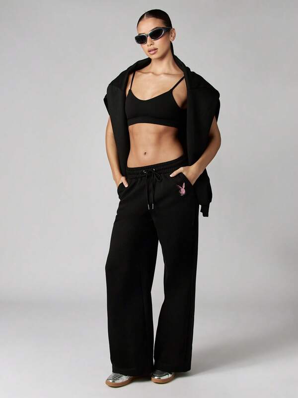 Missguided X Playboy Wide Leg Joggers With Metallic Brand Logo