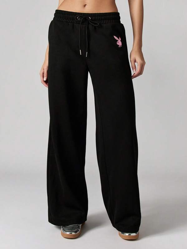 Missguided X Playboy Wide Leg Joggers With Metallic Brand Logo